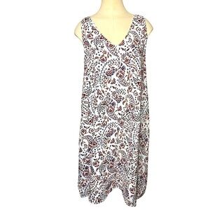 Signature White Floral Midi Dress Sz 2XL Viscose Linen Blend Sleeveless Sundress